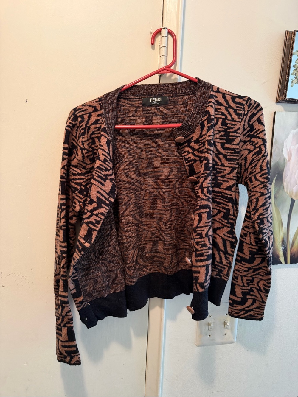 Fendi  Brown & Black Monogram Cardigan Sweater kids 8
